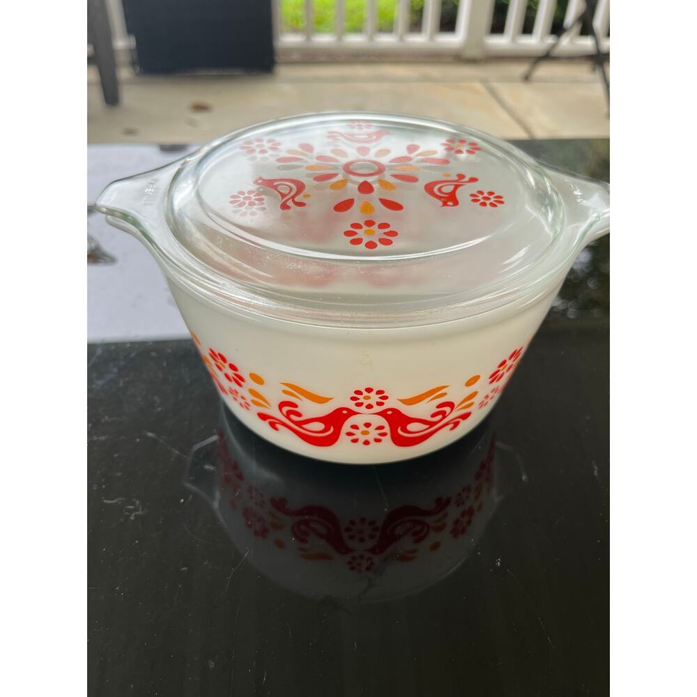 Vintage Pyrex Red Bird Covered 1 QT. Casserole # 473 Dish - Picture 2 of 5